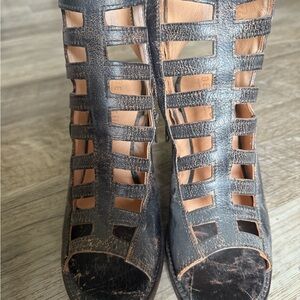 Bed Stu Black and Tan Heeled Sandals